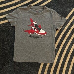 Jordan Kids Gray Tee with Red Sneaker Graphic
